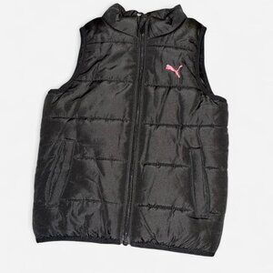 Kids Black Puma Puffy Vest with Pink Logo. Size 4
